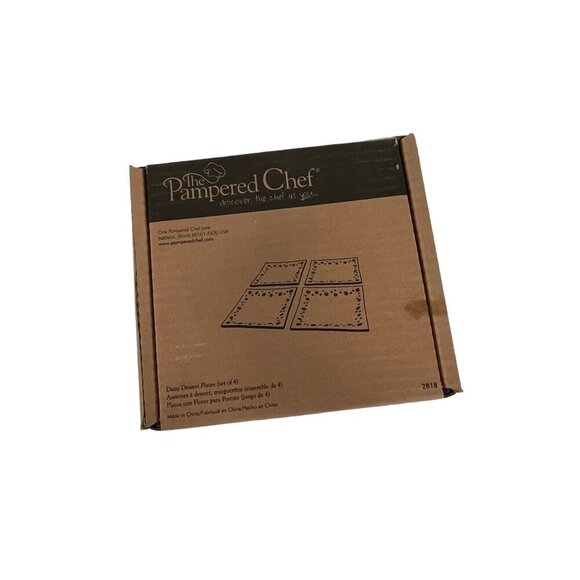 The Pampered Chef Pink Daisy Dessert Plates Set Of 4 #2819 7" Glass Pink Floral - Picture 5 of 5